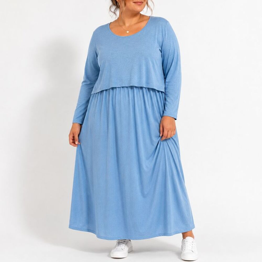 Soft Surroundings Sz 2X Blue Layered Maxi Dress Long Sleeve Boho Cottagecore